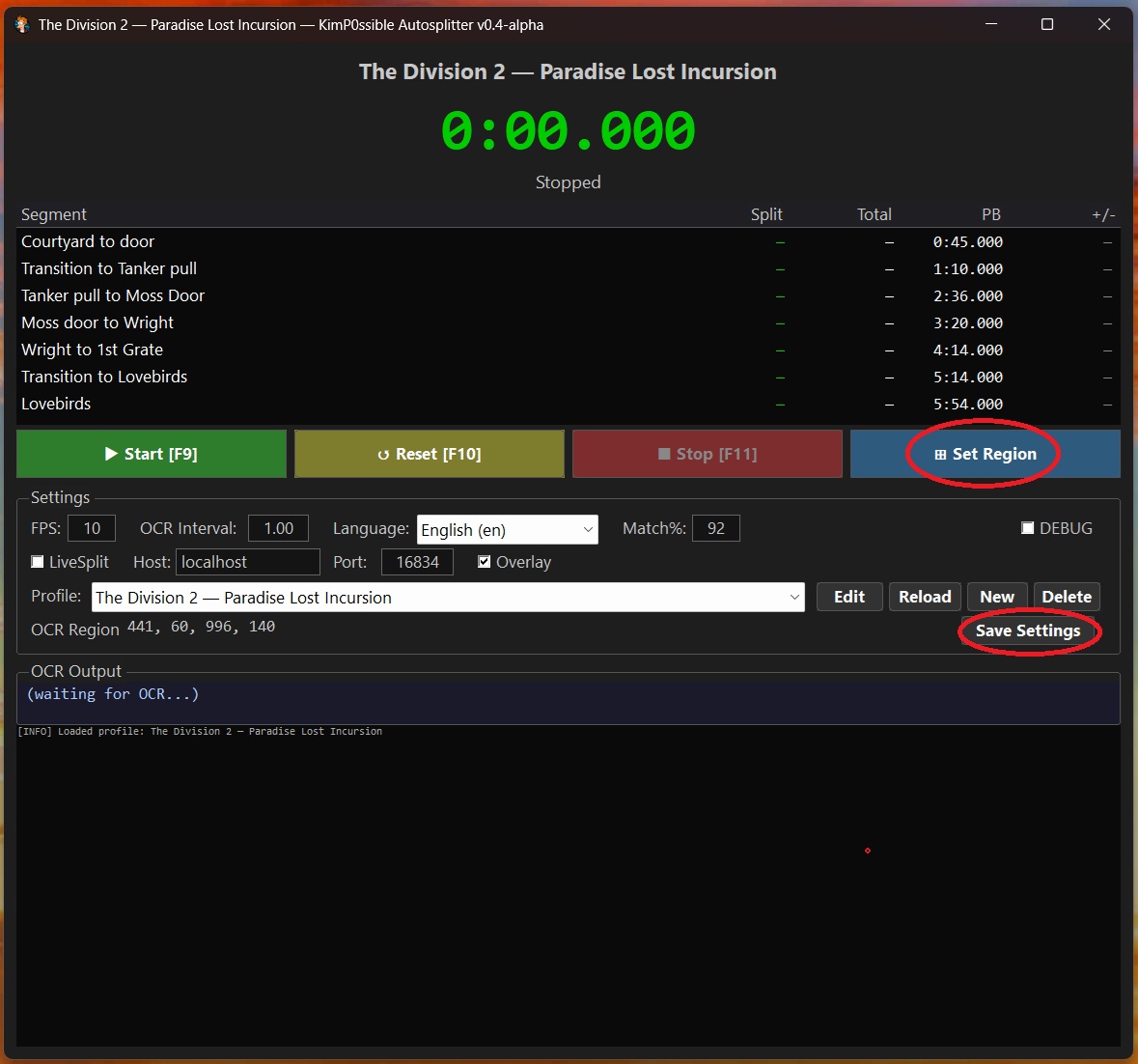 Setting the OCR capture region